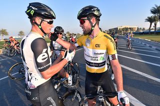 Mark Renshaw and Mark Cavendish celebrate an early season victory for Dimension Data