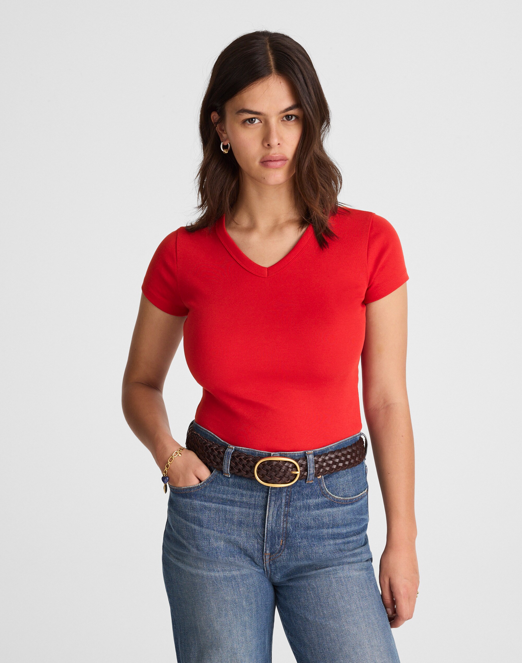The '90s V-Neck Baby Tee in Compact Cotton
