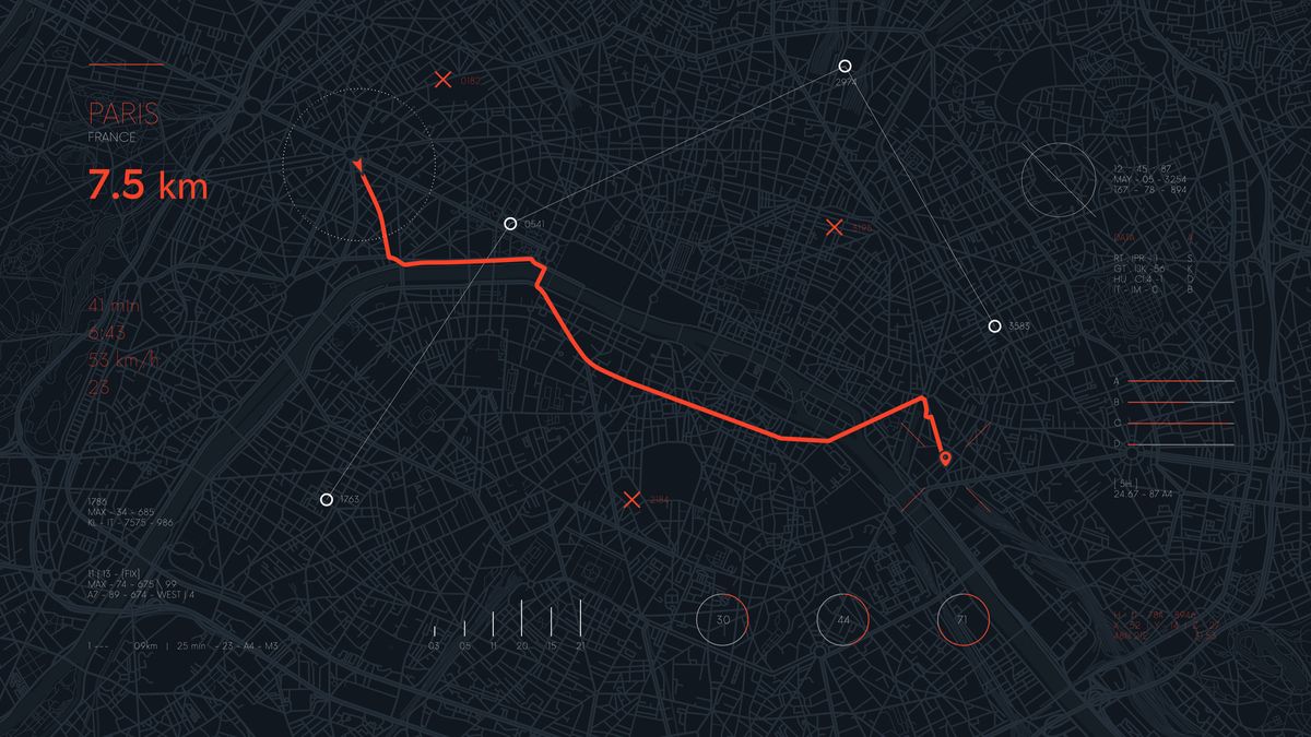 A map showing tracked location data