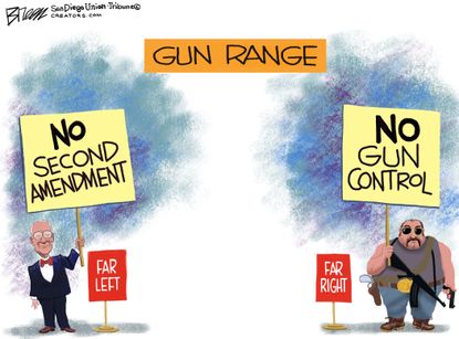 Political cartoon U.S. gun control second amendment NRA right vs. left