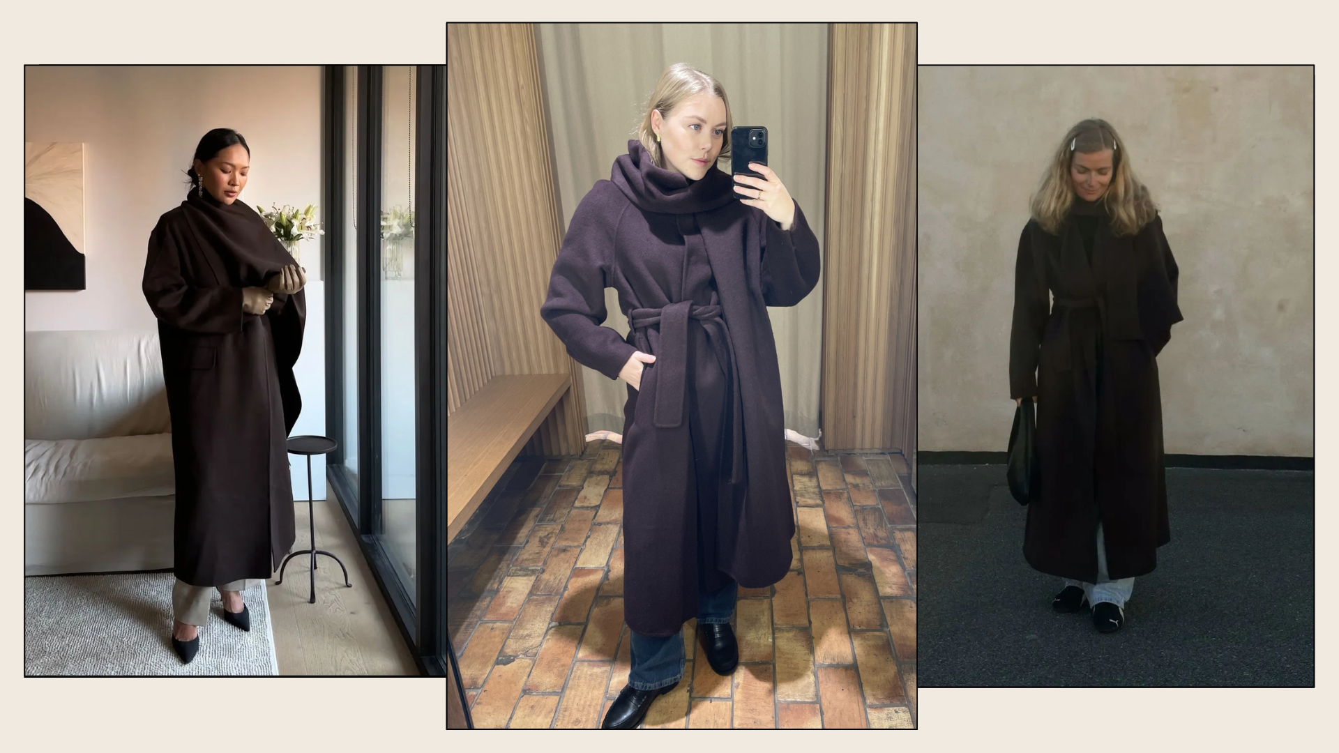 A collage of the best scarf coats, including onBest Knockoff Luxury Clothing
 UK shopping editor Florrie Alexander. 