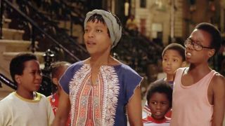 Alfre Woodard, Zelda Harris, Carlton Williams, Sharif Rashed, Tse-Mach Washington, and Chris Knowings standing outside in Crooklyn.