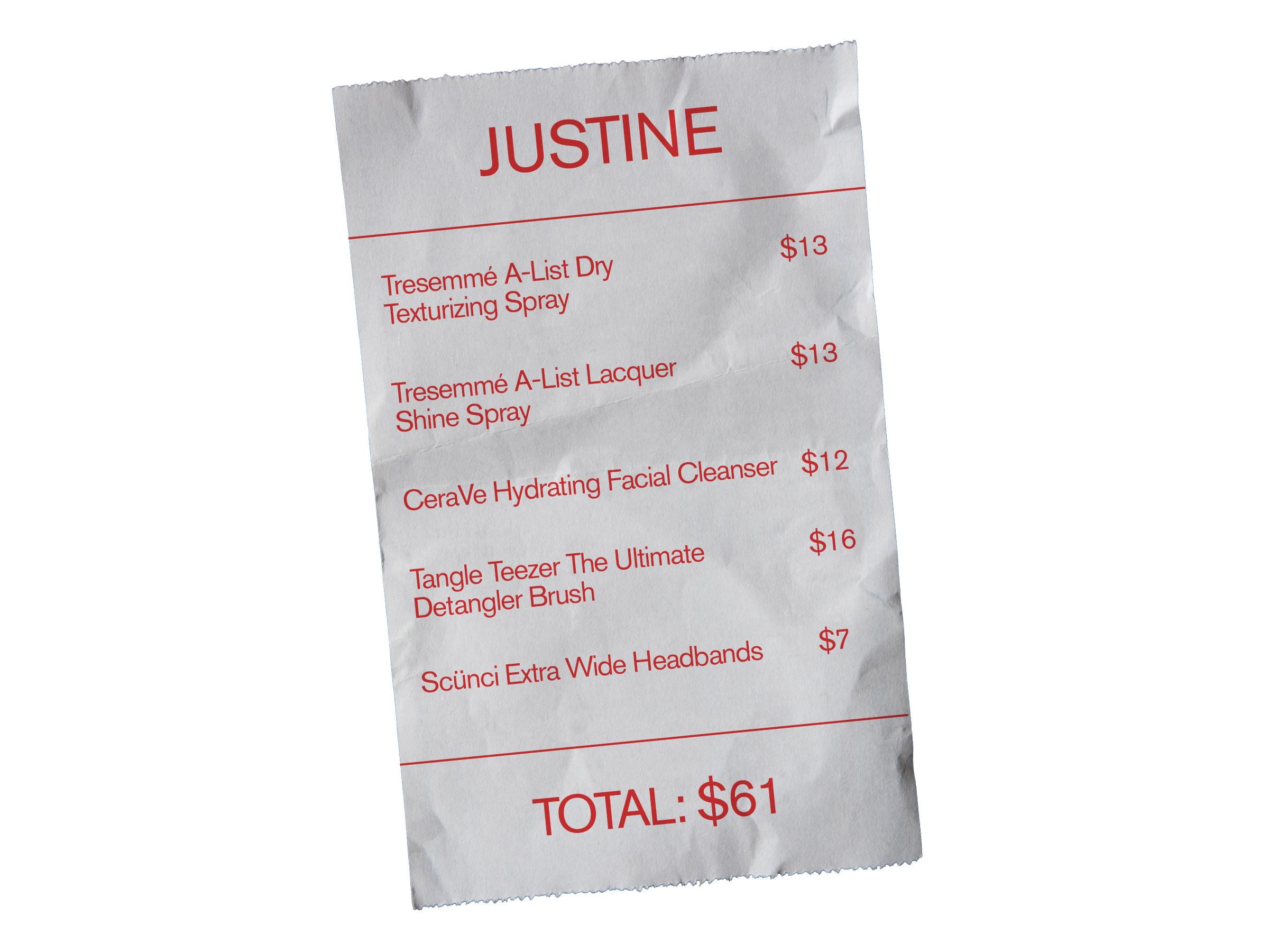 Justine Marjan's drugstore receipt