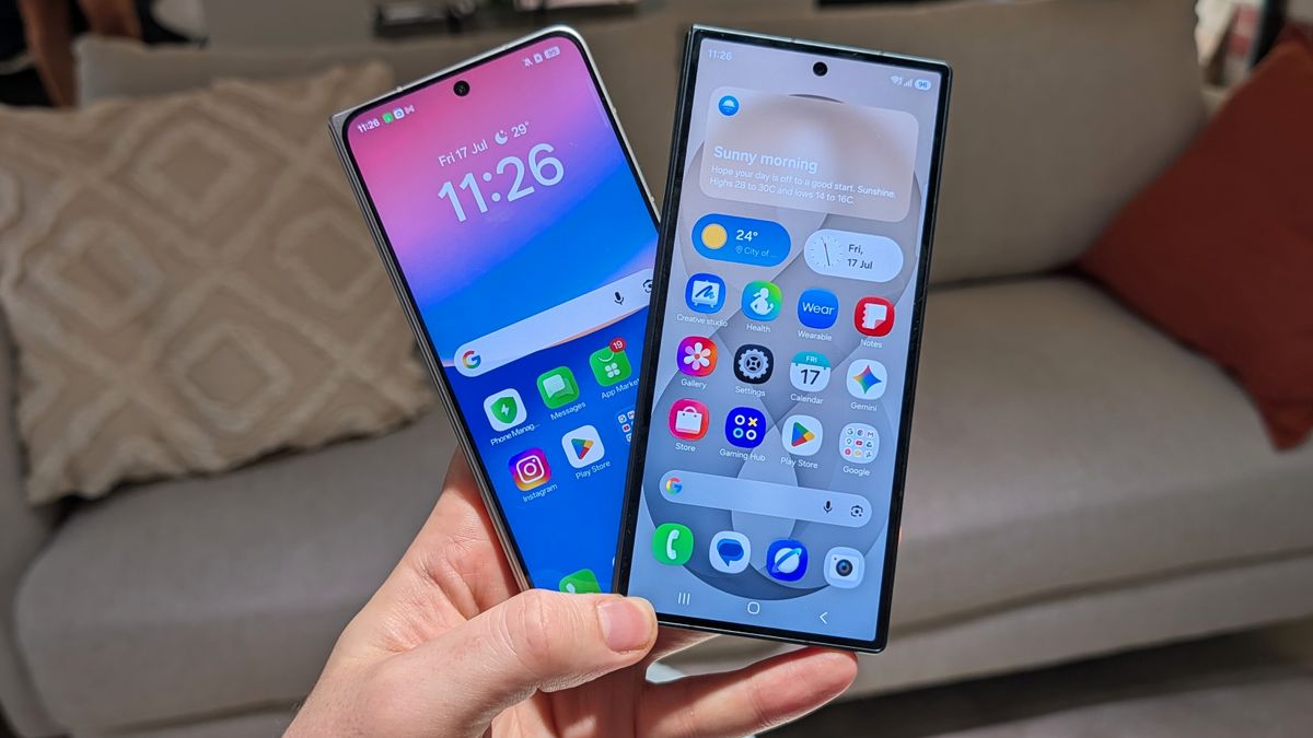 The Samsung Galaxy Z Fold 8 Ultra and Oppo Find N6 resting on a table
