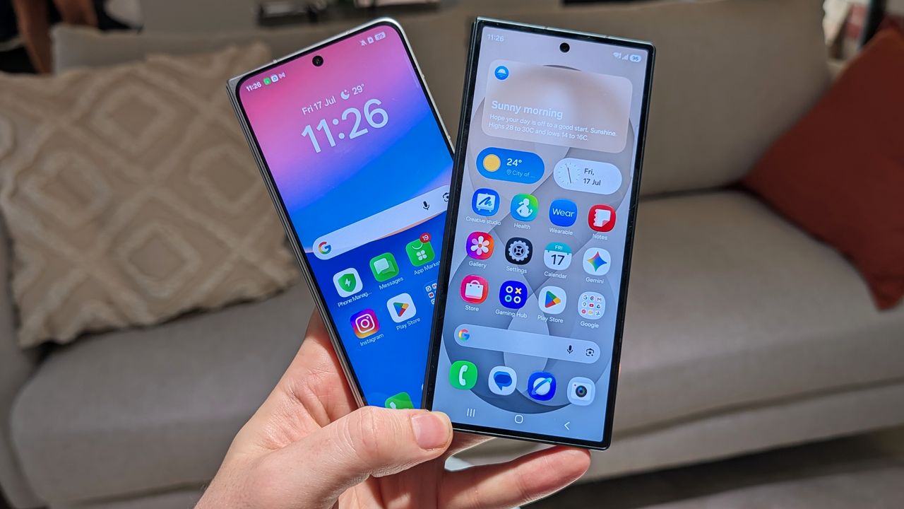 The Samsung Galaxy Z Fold 8 Ultra and Oppo Find N6 resting on a table