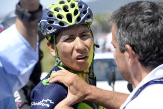 Nairo Quintana after a crash on stage eleven of the 2014 Tour of Spain