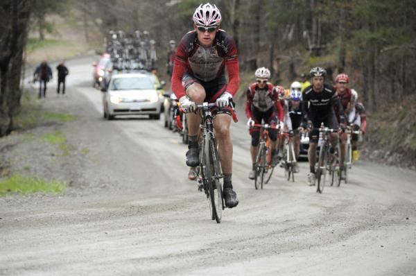 Aaron Kemps of Fly V Australia leads the break the second time up Juniper Swamp climb