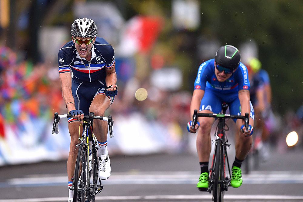 Kevin Ledanois (France) takes the victory over Simone Consonni (Italy)