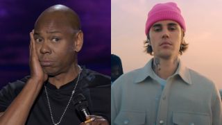 Dave Chappelle performing stand up/Justin Bieber in a music video.