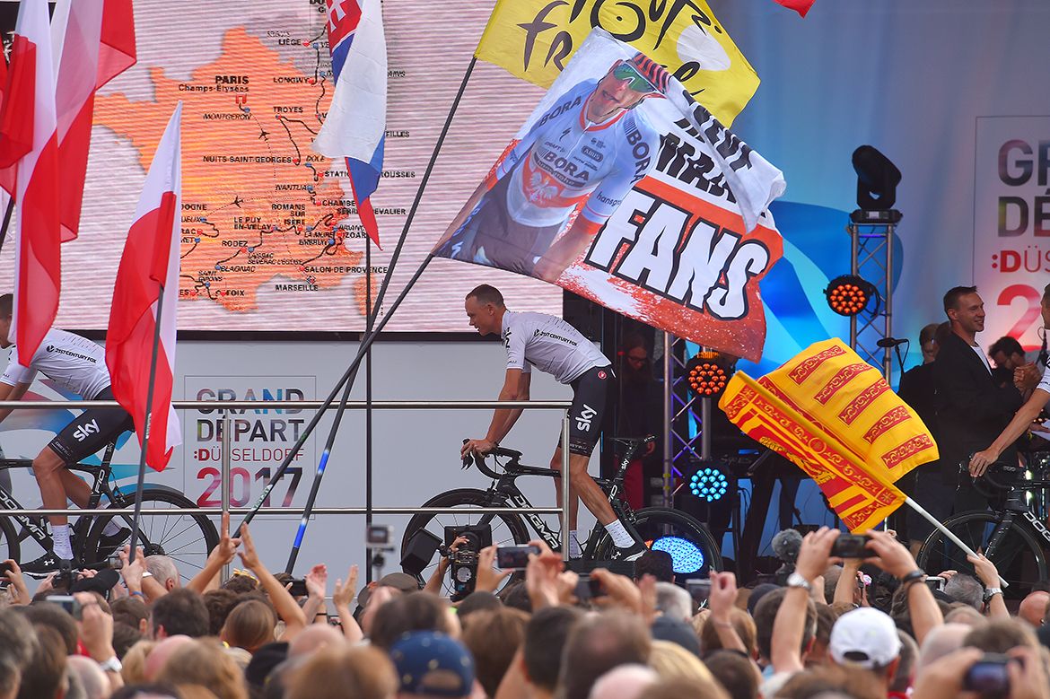 Chris Froome (Team Sky) rolls onto the stage