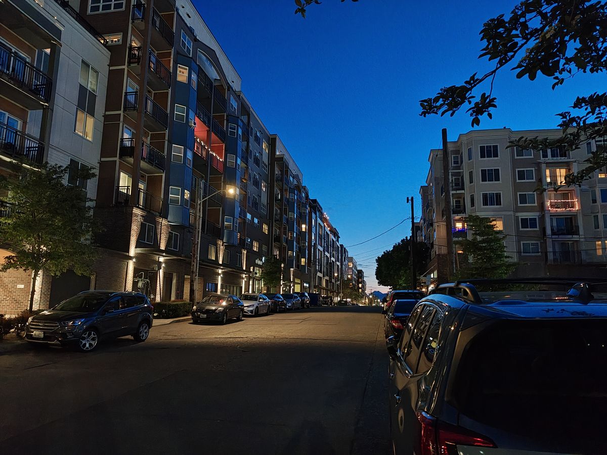 Apartment buildings at night