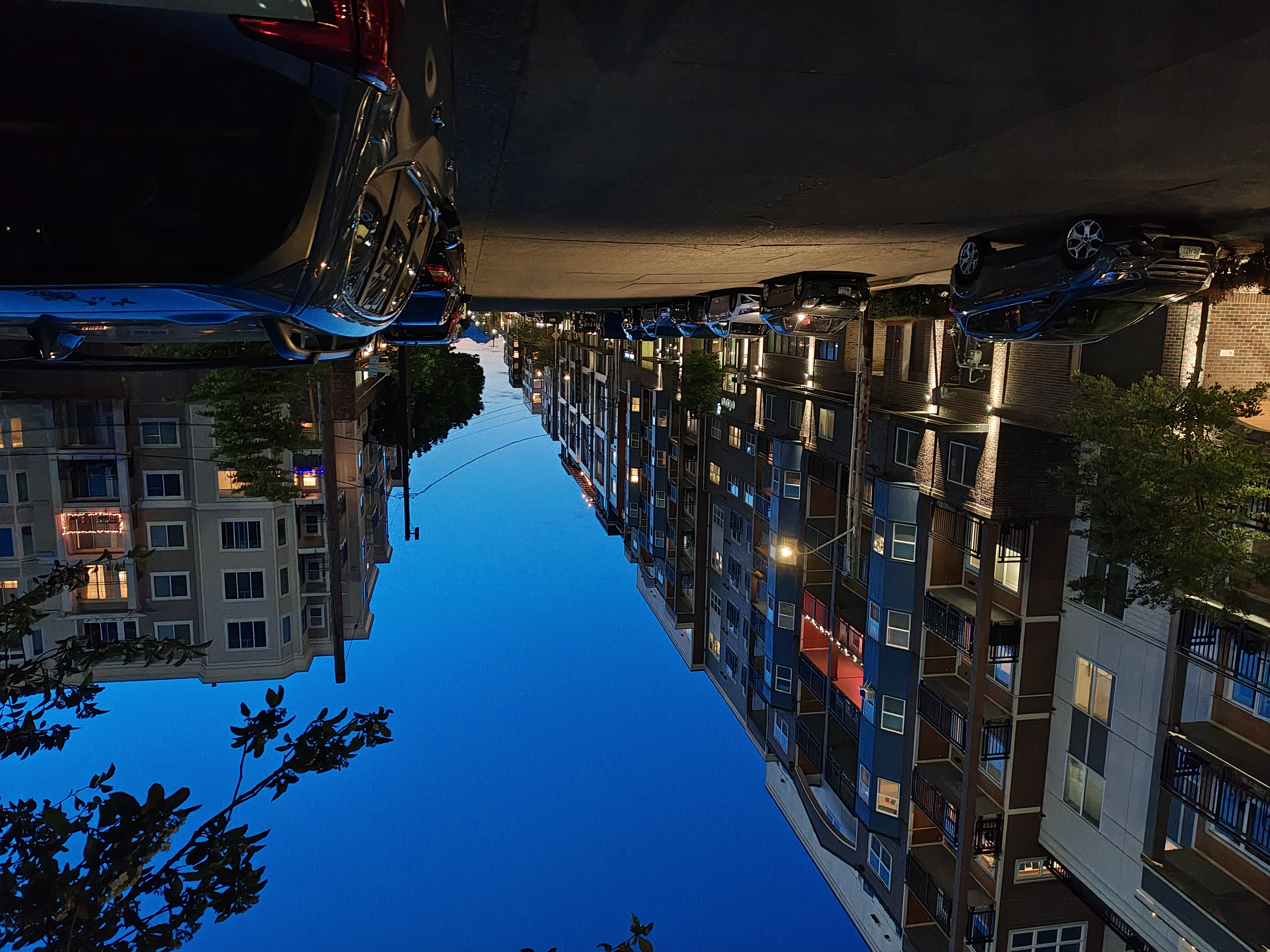 Apartment buildings at night