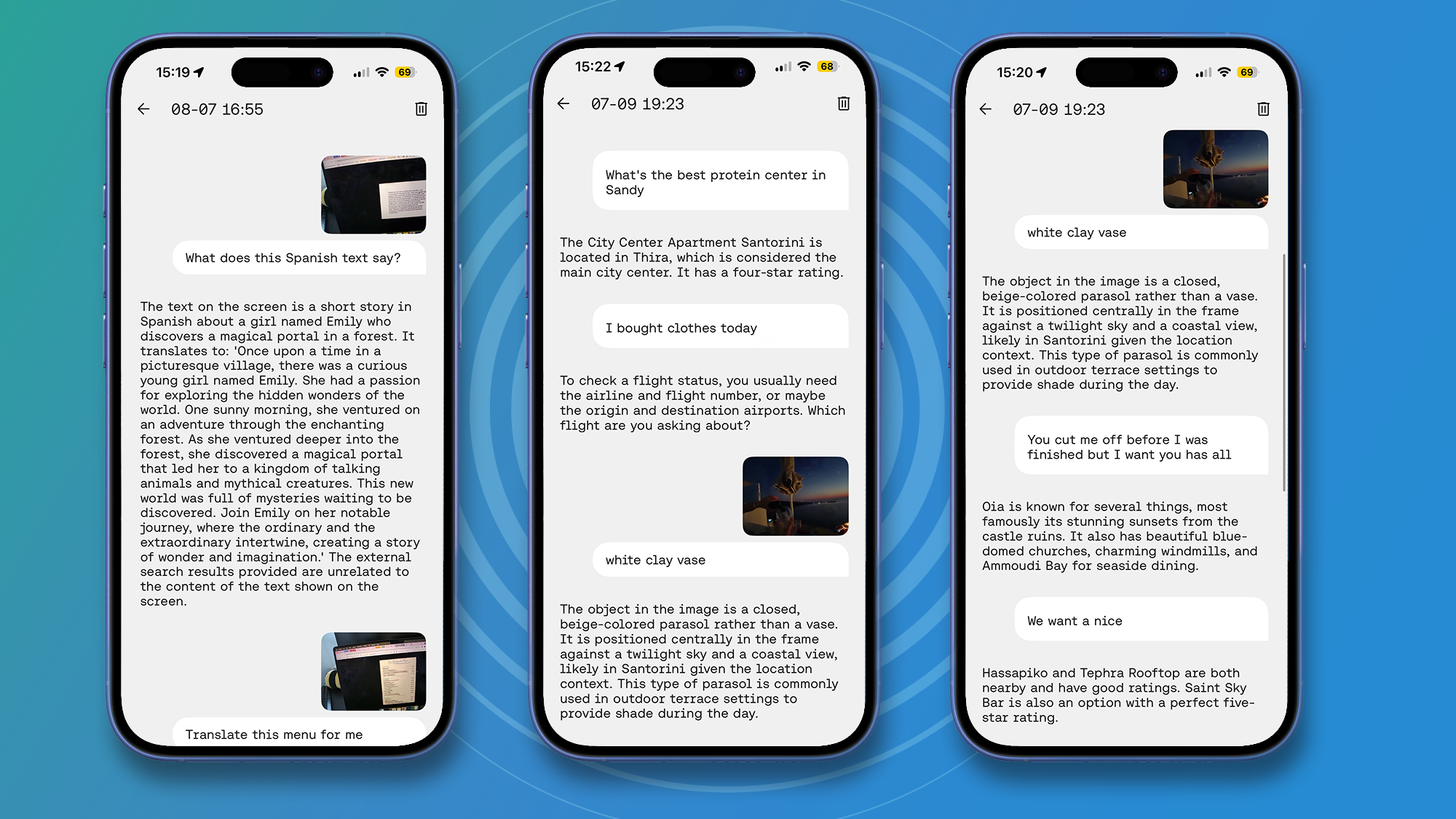 L'Atitude app screenshots showing AI interactions