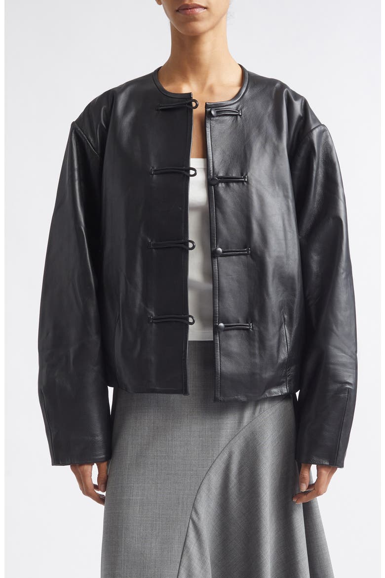 Button Detail Leather Jacket
