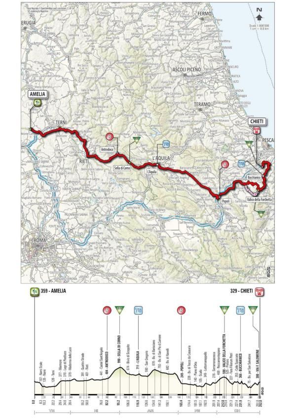 The revised route for stage 5 of the 2012 Tirreno-Adriatico