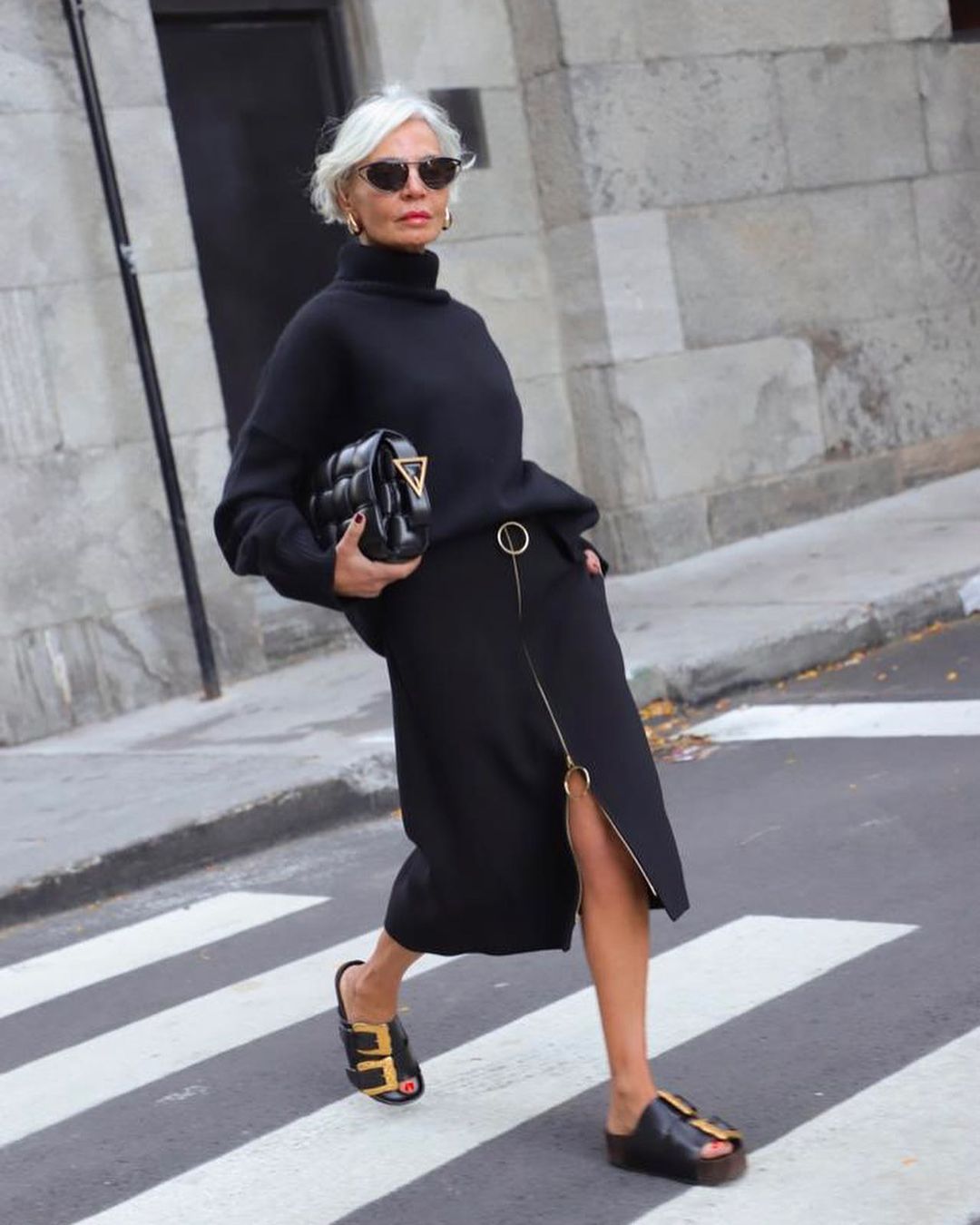 Black turtleneck jumper and skirt outfit