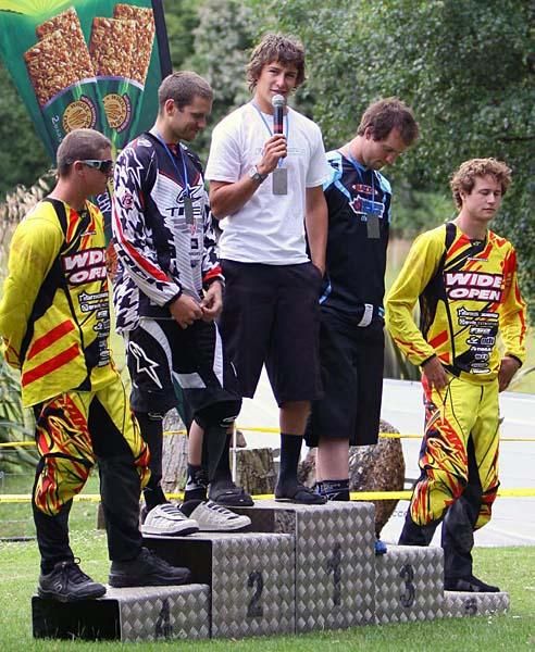 The elite men's downhill podium in Christchurch.