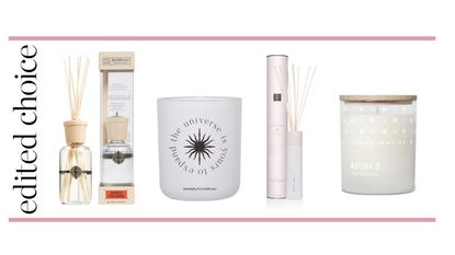 Best home fragrance graphic: Archipelago Botanicals reed diffuser, Damselfly Grace candle, Rituals diffuser, Skandinavisk Candle
