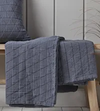 Soft Geometric Bedspread - Indigo | Was £165, Now £82