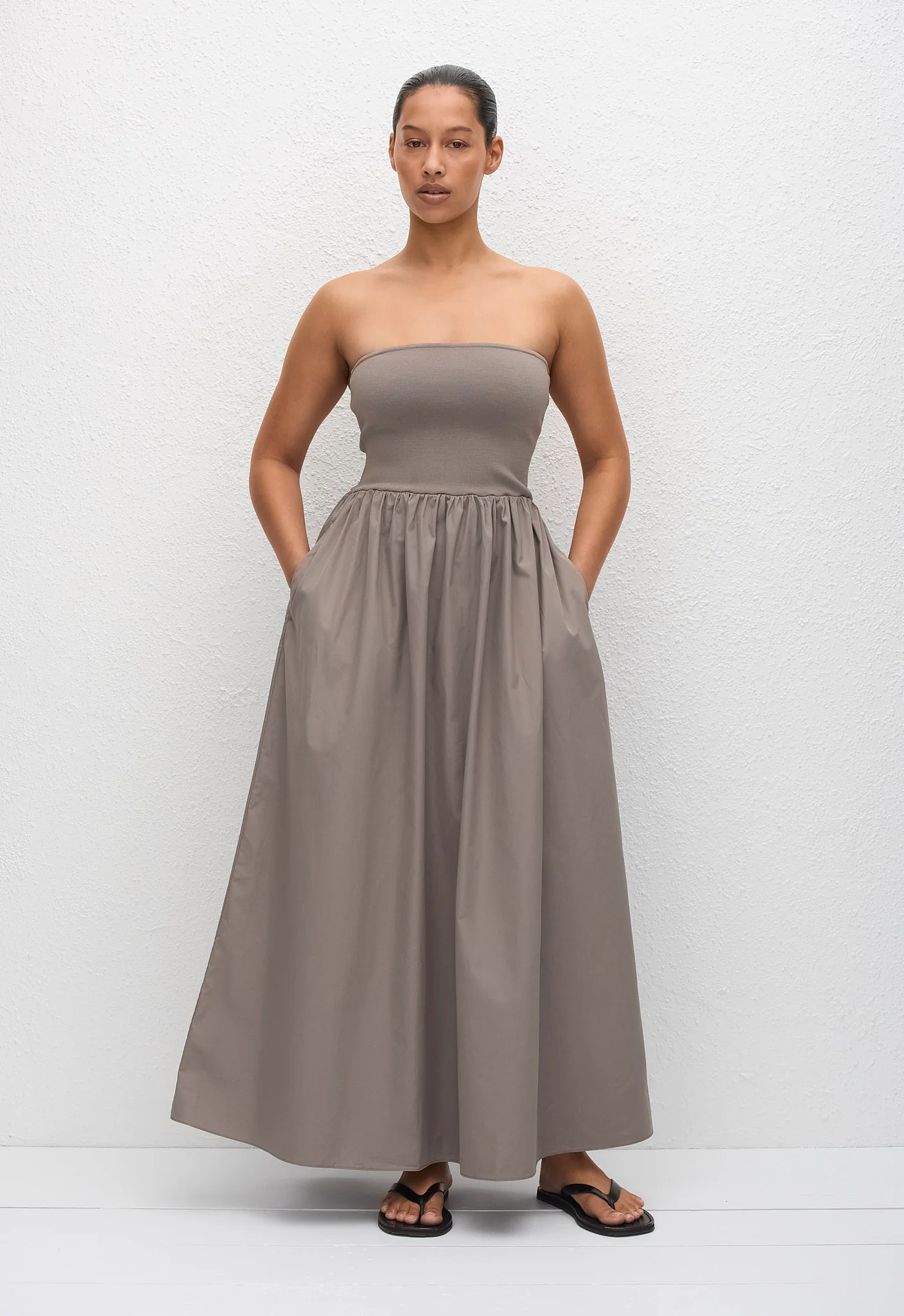 Matteau, Strapless Knit and Cotton Dress