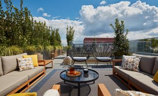 sunny roof terrace at the penthouse at Luma in Kings Cross