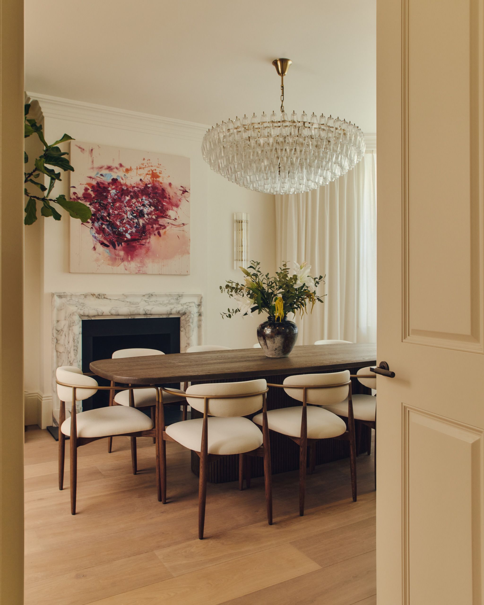 Dining room with fireplace