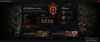 Diablo 4 screenshot of a work in progress leaderboard menu