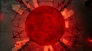 The Blood Moon in Phasmophobia, it's bright red with a summoning circle underneath
