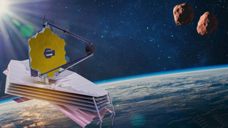 An illustration shows the James Webb Space Telescope examining Mors Somnus