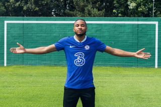 Christopher Nkunku during his unveiling for Chelsea at Chelsea Training Ground on June 23, 2023 in Cobham, United Kingdom