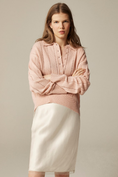 J.Crew, Cashmere Pointelle Sweater-Polo