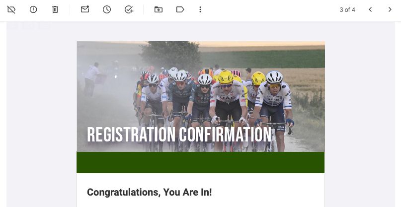 An email confirmation for an event