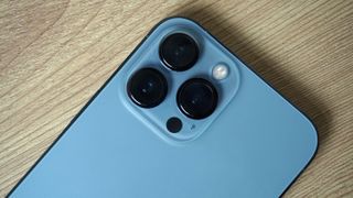 A close-up of the camera block on an iPhone 13 Pro Max