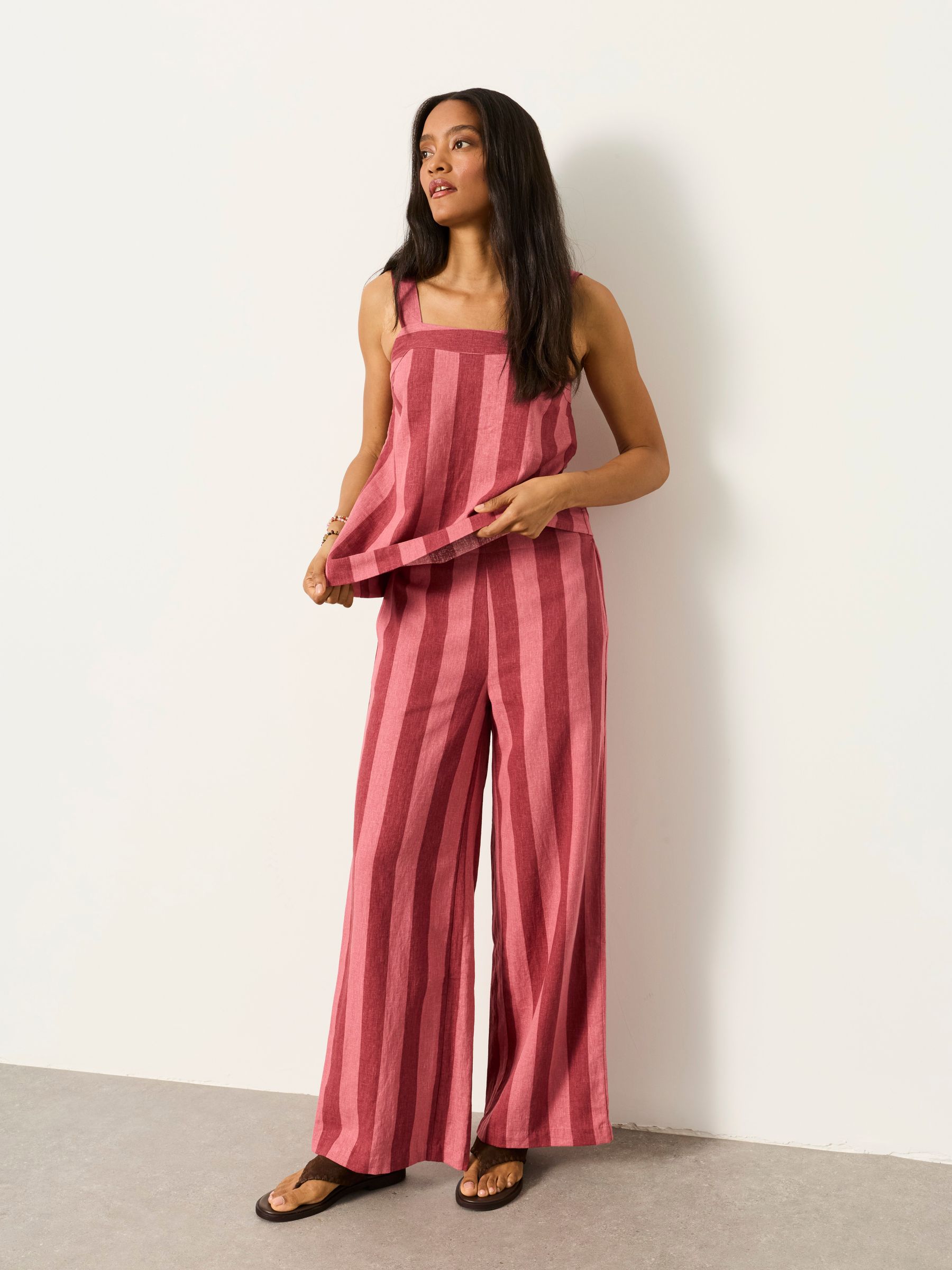 Bea Rust Red Wide Stripe Wide Leg Trousers - Size 6 S