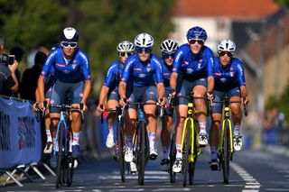LEUVEN BELGIUM SEPTEMBER 23 LR Barbara Guarischi of Italy Elisa Longo Borghini of Italy Elisa Balsamo and teammates during the 94th UCI Road World Championships 2021 Training flanders2021 on September 23 2021 in Leuven Belgium Photo by Luc ClaessenGetty Images