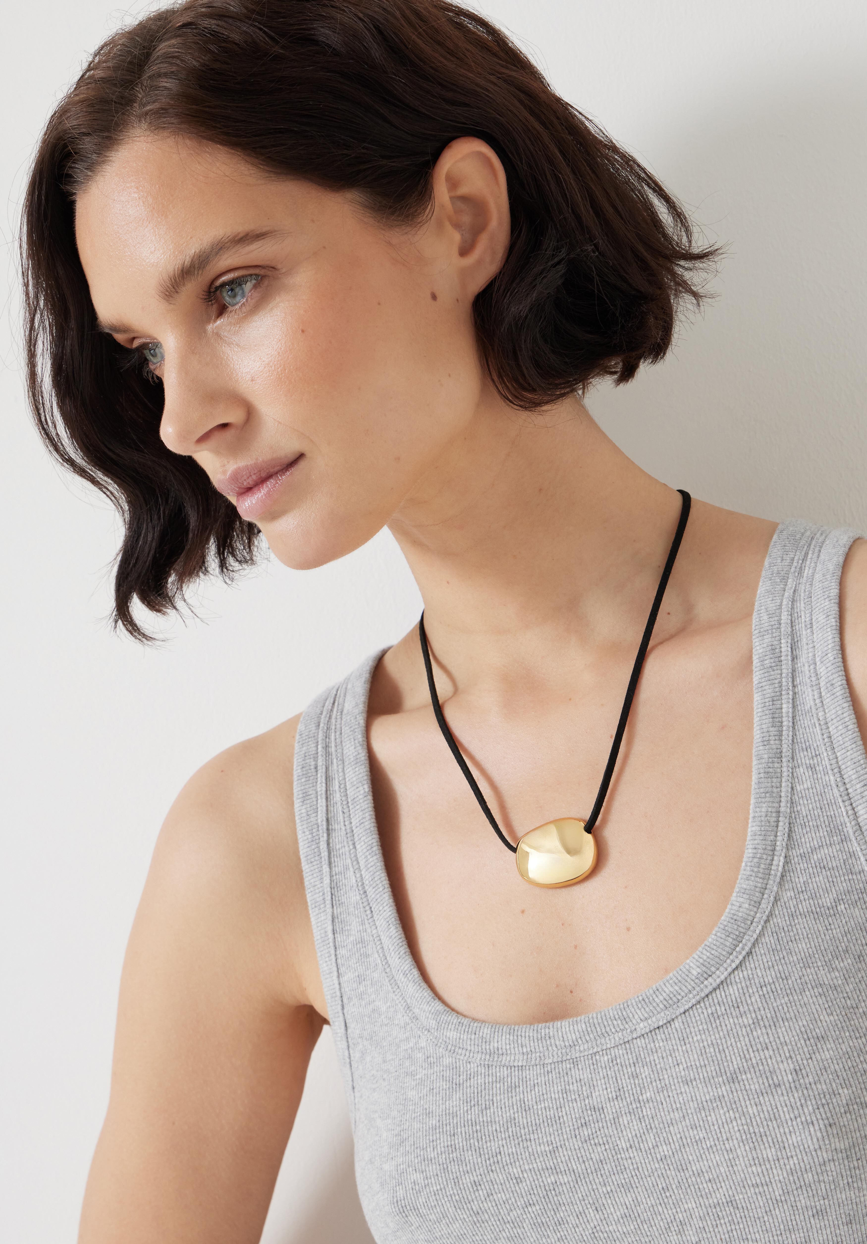 Pebble Pendant Cord Necklace