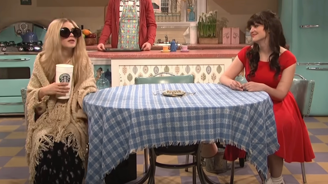 Zooey Deschanel as Mary-Kate Olsen and Abby Elliott as Zooey Deschanel on SNL