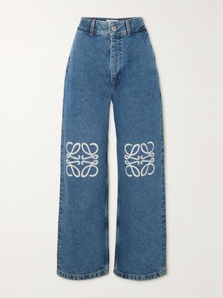 Anagram Appliquéd High-Rise Wide-Leg Jeans