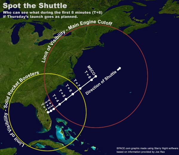 Space Shuttle Launch Visible Across Eastern U.S. Thursday