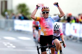 STEINFORT LUXEMBOURG APRIL 30 Marta Bastianelli of Italy and UAE Team ADQ celebrates at finish line as stage winner during the 14th Ceratizit Festival Elsy Jacobs 2022 Stage 1 a 1214km stage from Steinfort to Steinfort felsy on April 30 2022 in Steinfort Luxembourg Photo by Bas CzerwinskiGetty Images