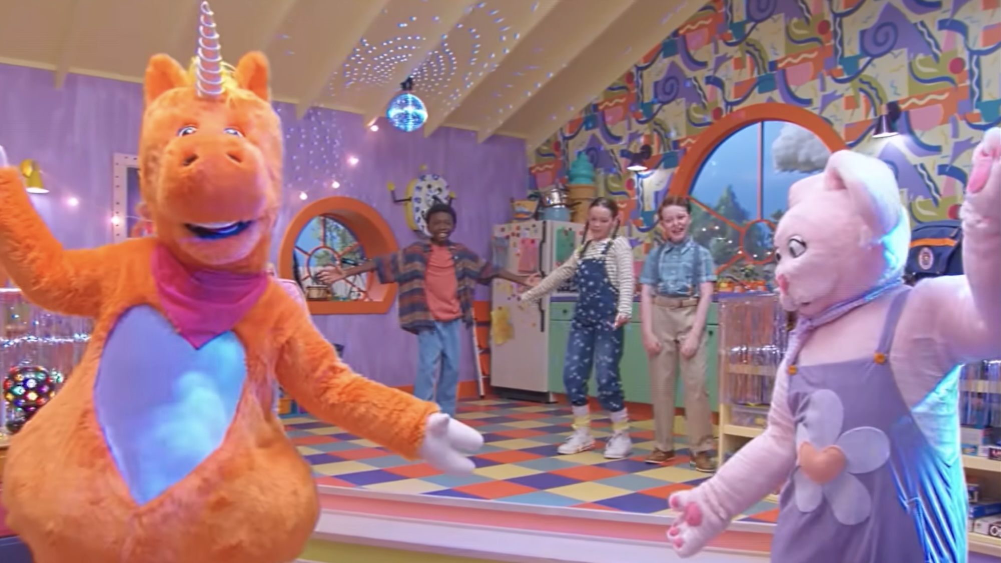 Buddy, Betty Bunny and the kids doing the Buddy Glide in Buddy (2026)