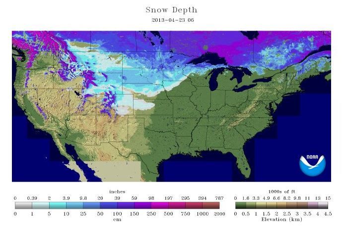 Snow depths on April 23, 2013. 