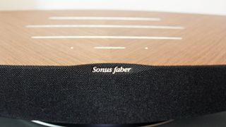 a closeup of the sonus faber omnia wireless speaker