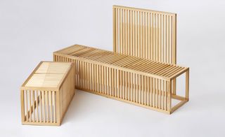 A pair of lightweight benches crafted from American tulipwood