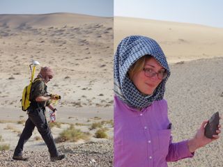 Survey of the Nefud desert and a stone tool found there.
