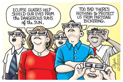 Political cartoon U.S. science eclipse