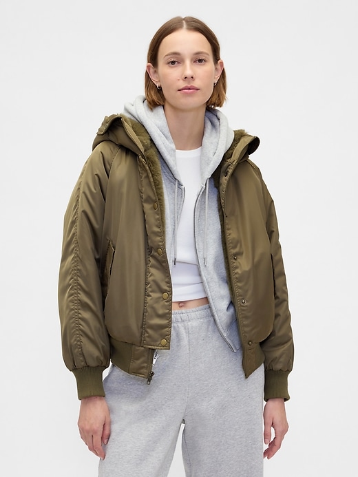Faux Fur-Lined Hooded Utility Jacket