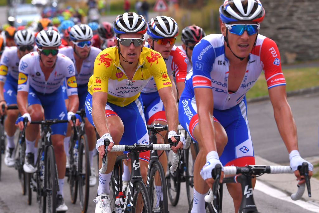 EREZEE BELGIUM AUGUST 19 Arnaud Demare of France and Team Groupama FDJ Yellow Leader Jersey during the 41st Tour de Wallonie 2020 Stage 4 a 1994km stage from Blegny to Ereze 334m TourdeWallonie TRW2020 on August 19 2020 in Erezee Belgium Photo by Luc ClaessenGetty Images