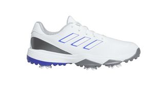 adidas Youth ZG23 Lightstrike Golf Shoe showing off its blue and white colorway on a white background