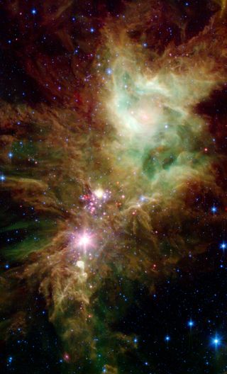 Strange shapes and textures can be found in the neighborhood of the Cone Nebula and the open cluster of stars known as NGC 2264, the Snowflake Cluster.